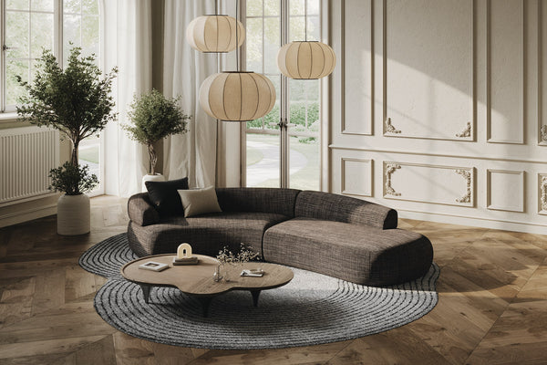 Lakota Modern Dark Grey Fabric Curved Sectional Sofa