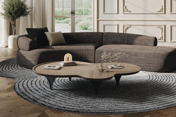 Lakota Modern Dark Grey Fabric Curved Sectional Sofa