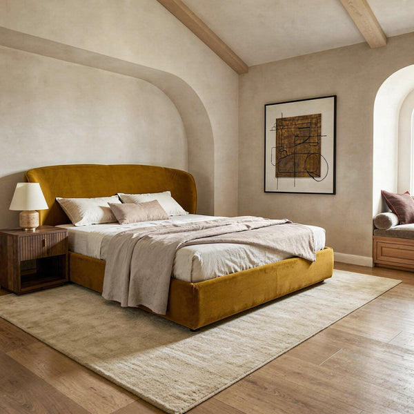 Lambert Modern Burnt Orange Fabric Upholstered Bed