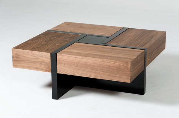 Modrest Makai Modern Walnut & Black Square Coffee Table Model VGBBLE624E