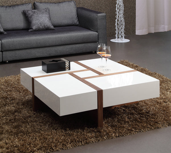 Modrest Makai Modern White & Walnut Square Coffee Table Model VGBBLE624E-WHTWAL