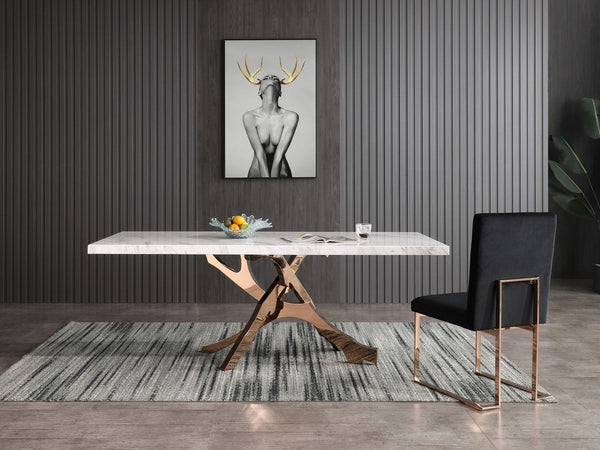 Modrest Legend Modern White Marble & Rosegold Dining Table Model VGVCT8222-M20-WHT-DT