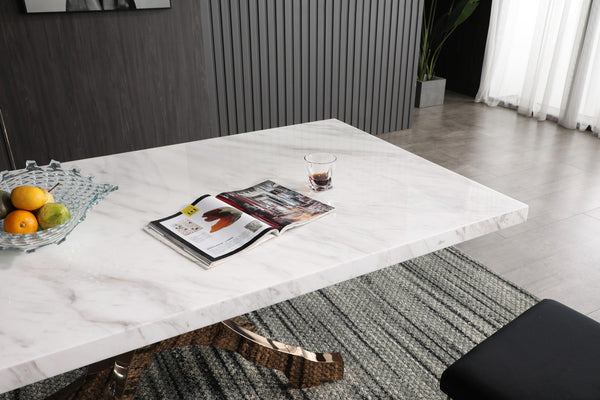 Modrest Legend Modern White Marble & Rosegold Dining Table Model VGVCT8222-M20-WHT-DT
