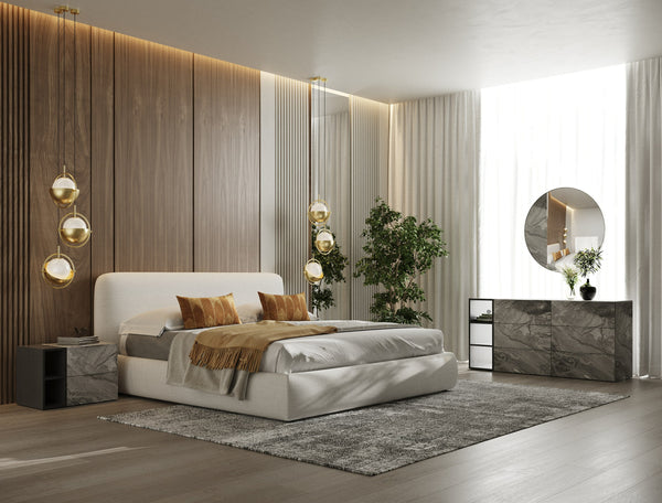 Modrest Liam Modern Ivory Fabric Upholstered Bed Model VGKK-KF.B2007-IVY