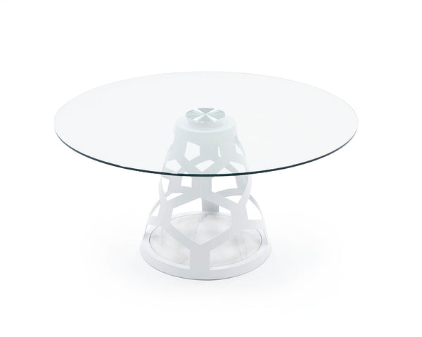 Modrest Lilly Modern 12Mm Round Glass & White Dining Table Model VGNS-GD8800-12MM