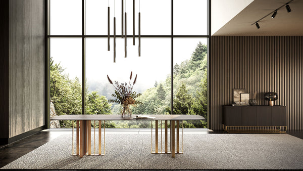 Livia Modern Wenge & Gold Stainless Steel Dining Table