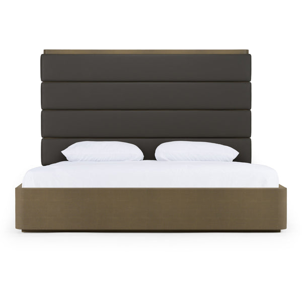 Lois Modern Grey Leather & Beige Shagreen High Headboard Bed