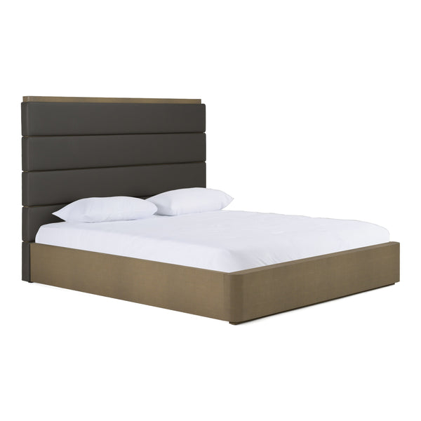 Lois Modern Grey Leather & Beige Shagreen High Headboard Bed