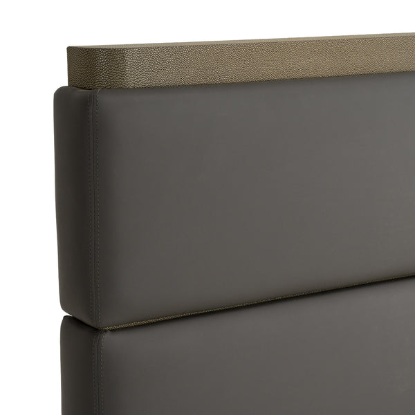 Lois Modern Grey Leather & Beige Shagreen High Headboard Bed