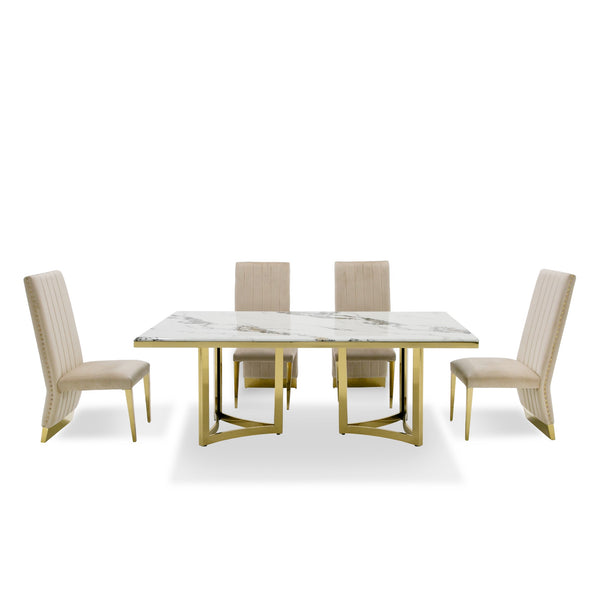 Modrest Loomis White Marble & Gold Dining Table Model VGZAT1301