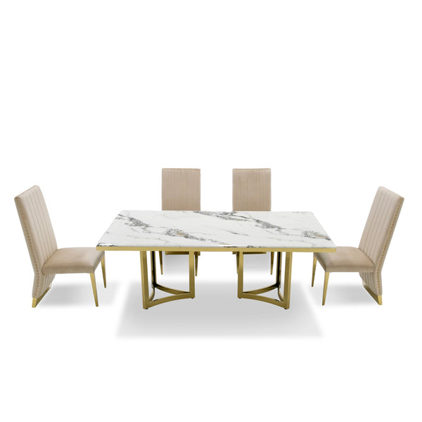 Modrest Loomis White Marble & Gold Dining Table Model VGZAT1301