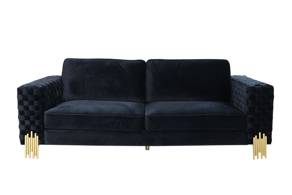 Divani Casa Lori Modern Velvet Glam Black & Gold Sofa Model VGYUHD-1936-BLK-S