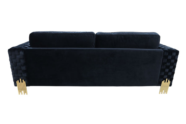 Divani Casa Lori Modern Velvet Glam Black & Gold Sofa Model VGYUHD-1936-BLK-S