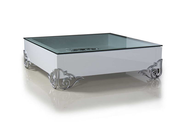 Ls538 Emma Modern White Coffee Table With Glass Top Model VGDVEMMACOFFEE