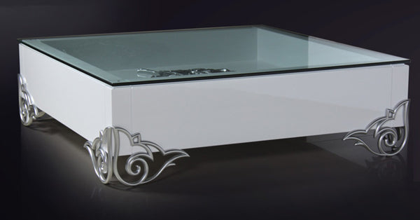 Ls538 Emma Modern White Coffee Table With Glass Top Model VGDVEMMACOFFEE