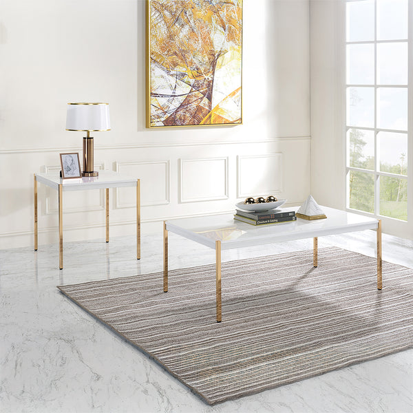 ACME Otrac White & Gold Coffee Table Model LV00034