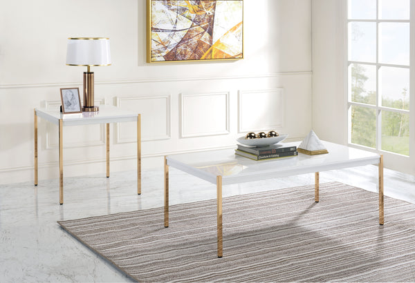 ACME Otrac White & Gold End Table Model LV00035