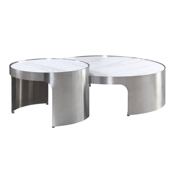 ACME Abilene Engineered Marble & Brush Silver Nesting Coffee Table Set Model LV00223