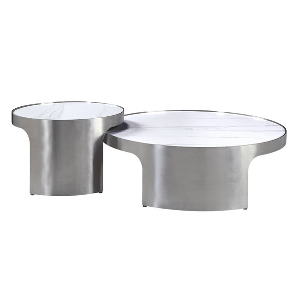 ACME Abilene Engineered Marble & Brush Silver Nesting Coffee Table Set Model LV00223