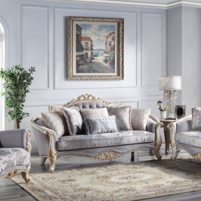 ACME Galelvith Gray Fabric Sofa with 6 Pillows Model LV00254