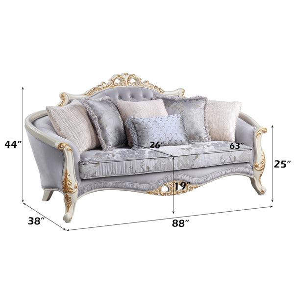 ACME Galelvith Gray Fabric Sofa with 6 Pillows Model LV00254