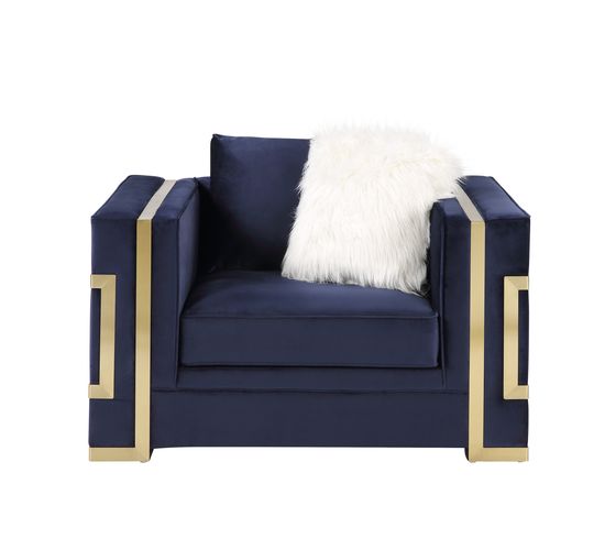 ACME Virrux Blue Velvet & Gold Chair with 2 Pillows Model LV00295