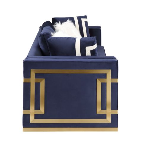 ACME Virrux Blue Velvet & Gold Chair with 2 Pillows Model LV00295