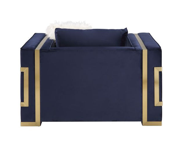 ACME Virrux Blue Velvet & Gold Chair with 2 Pillows Model LV00295