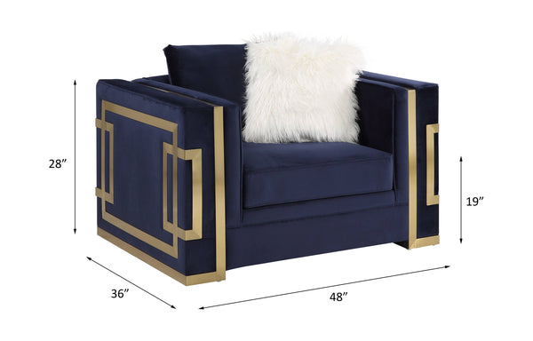 ACME Virrux Blue Velvet & Gold Chair with 2 Pillows Model LV00295