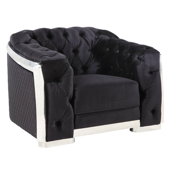 ACME Pyroden Black Velvet & Chrome Chair Model LV00298