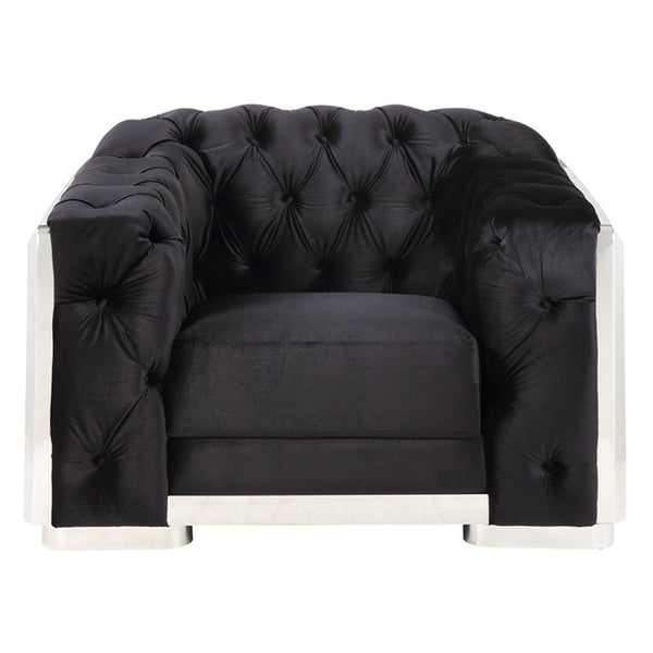 ACME Pyroden Black Velvet & Chrome Chair Model LV00298