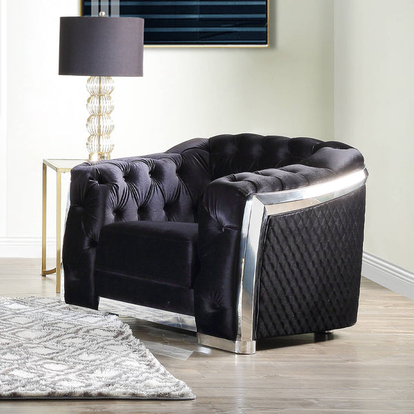 ACME Pyroden Black Velvet & Chrome Chair Model LV00298