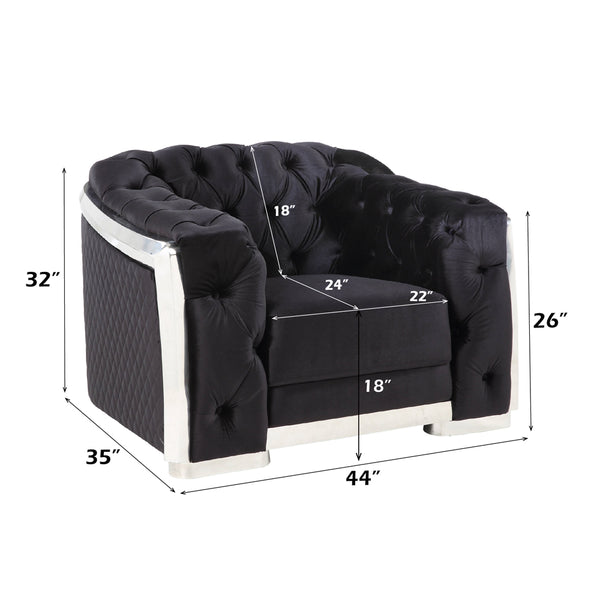 ACME Pyroden Black Velvet & Chrome Chair Model LV00298