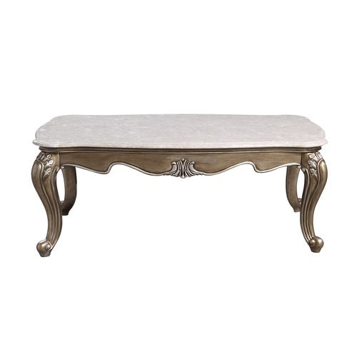 ACME Elozzol Natural Marble Top & Antique Bronze Coffee Table Model LV00302