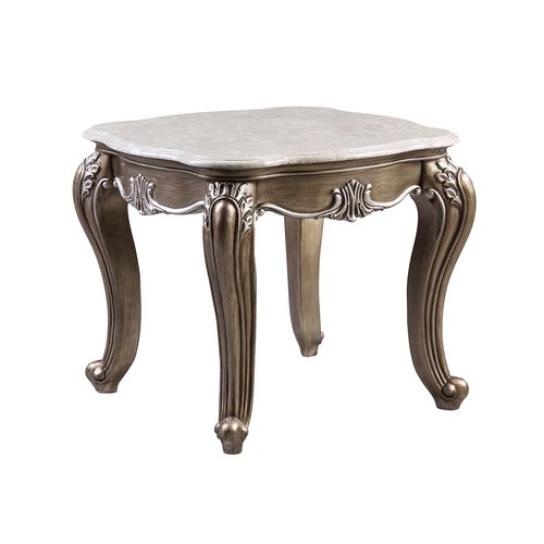 ACME Elozzol Natural Marble Top & Antique Bronze End Table Model LV00303