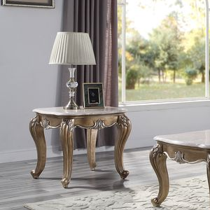 ACME Elozzol Natural Marble Top & Antique Bronze End Table Model LV00303