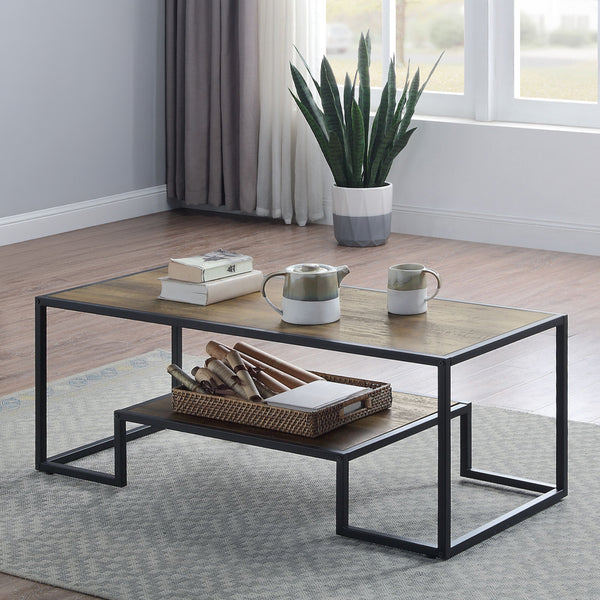 ACME Idella Rustic Oak & Black Coffee Table Model LV00324