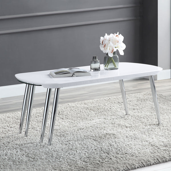 ACME Patina White & Chrome Coffee Table Model LV00363