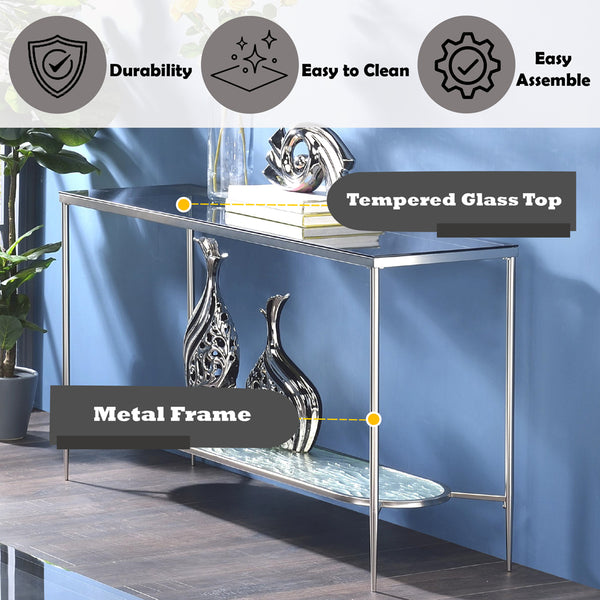 ACME Adelrik Glass & Chrome Sofa Table Model LV00576