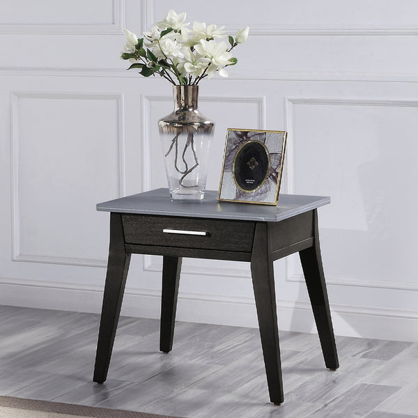 ACME Zemocryss Sintered Stone Top Marble Top & Dark Brown End Table Model LV00609