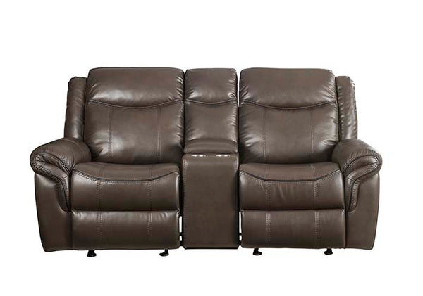 ACME Lydia Brown Leather Aire Motion Loveseat with USB Port & Console Model LV00655