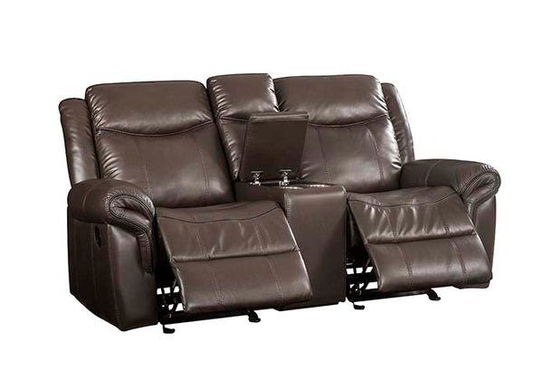 ACME Lydia Brown Leather Aire Motion Loveseat with USB Port & Console Model LV00655