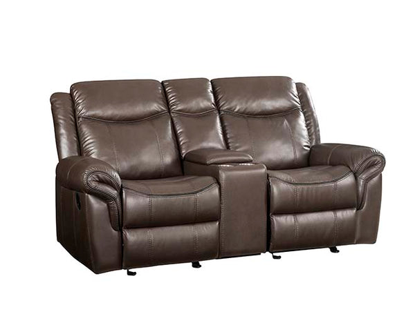 ACME Lydia Brown Leather Aire Motion Loveseat with USB Port & Console Model LV00655