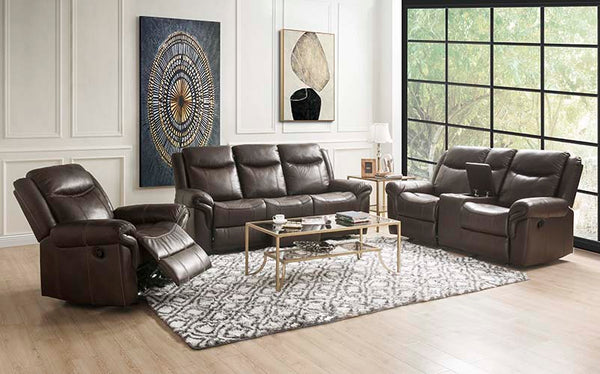 ACME Lydia Brown Leather Aire Motion Loveseat with USB Port & Console Model LV00655