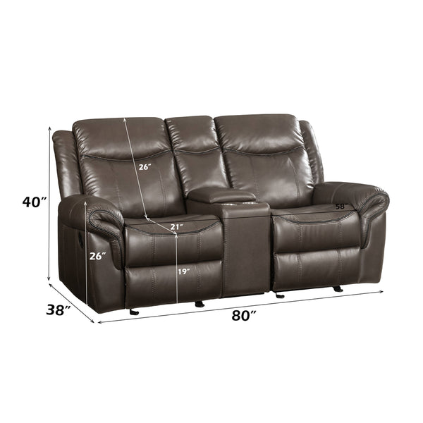 ACME Lydia Brown Leather Aire Motion Loveseat with USB Port & Console Model LV00655