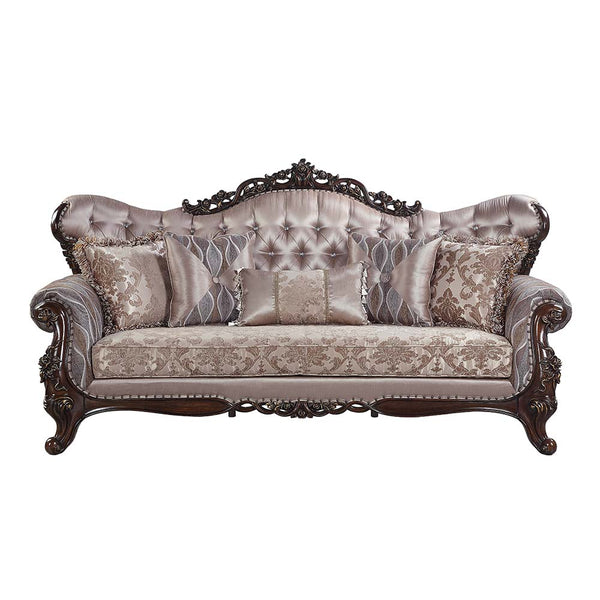 ACME Benbek Fabric & Antique Oak Sofa with 5 Pillows Model LV00809
