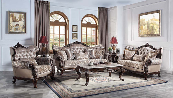 ACME Benbek Fabric & Antique Oak Sofa with 5 Pillows Model LV00809