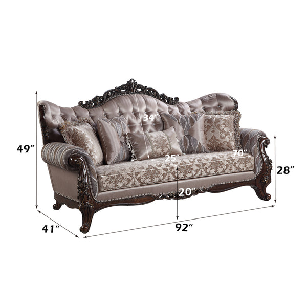ACME Benbek Fabric & Antique Oak Sofa with 5 Pillows Model LV00809