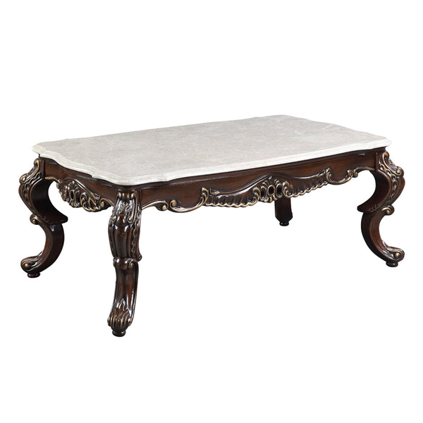 ACME Benbek Marble & Antique Oak Coffee Table Model LV00812