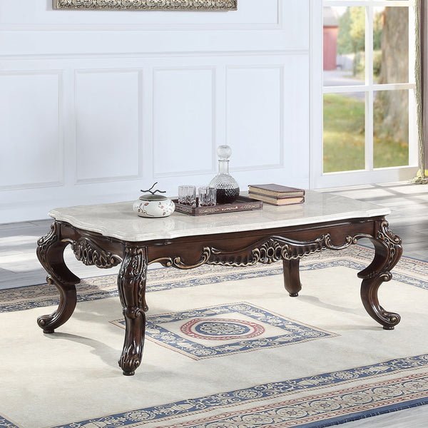 ACME Benbek Marble & Antique Oak Coffee Table Model LV00812